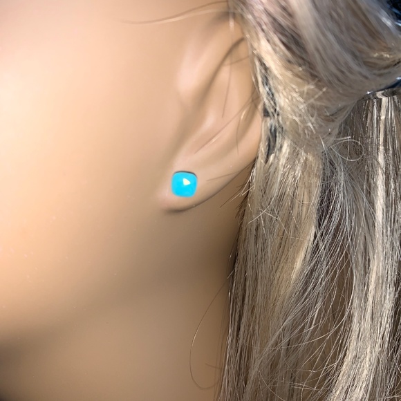 SOLID TURQUOISE Rose Cut Robin Egg & SS Earrings - Picture 1 of 3